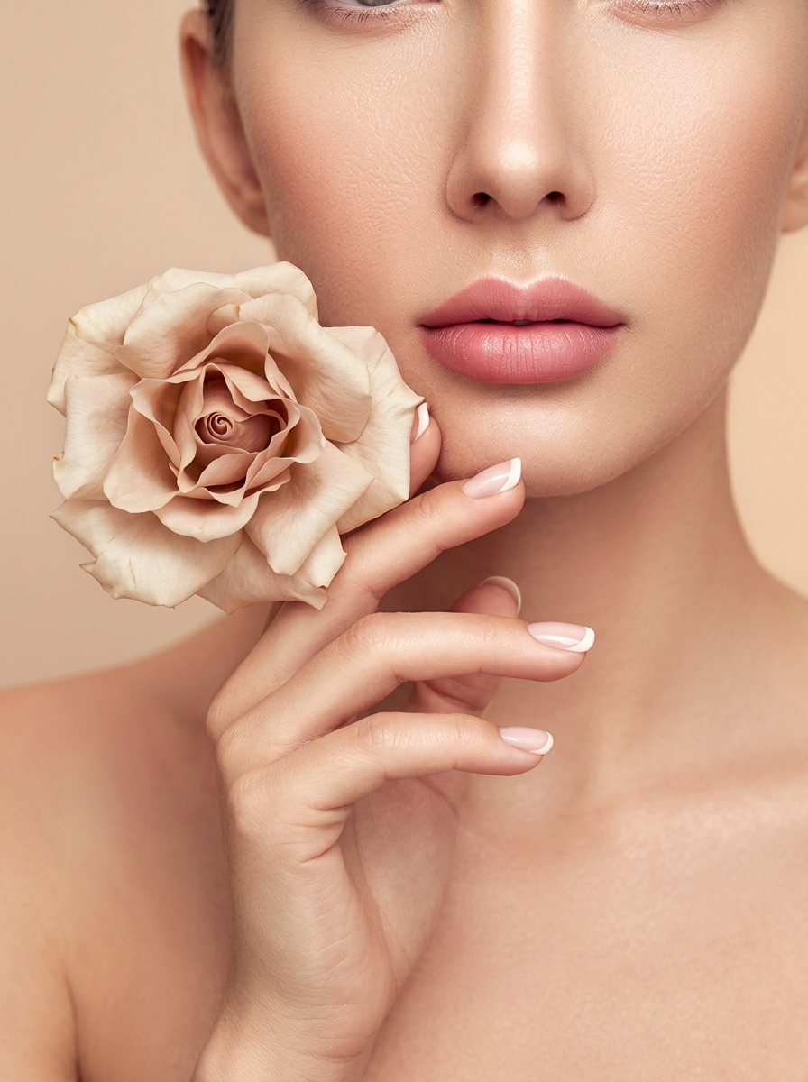 ANETTE NAILS — stylizacja paznokci, kobieta z różą